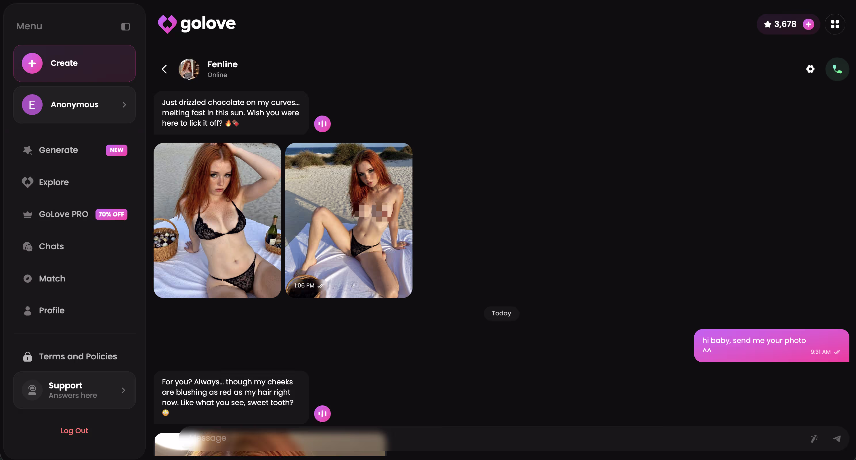 in-chat conversation and photo request flow
