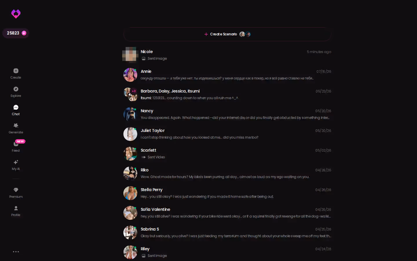 GoLove.ai chats inbox listing ongoing conversations so each companion stays one tap away