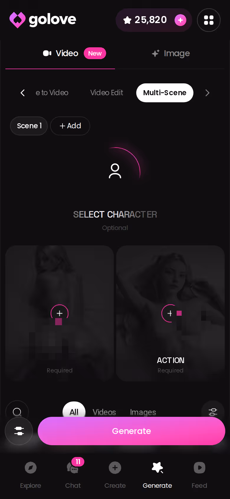 GoLove.ai video generator with stacked preset cards on mobile