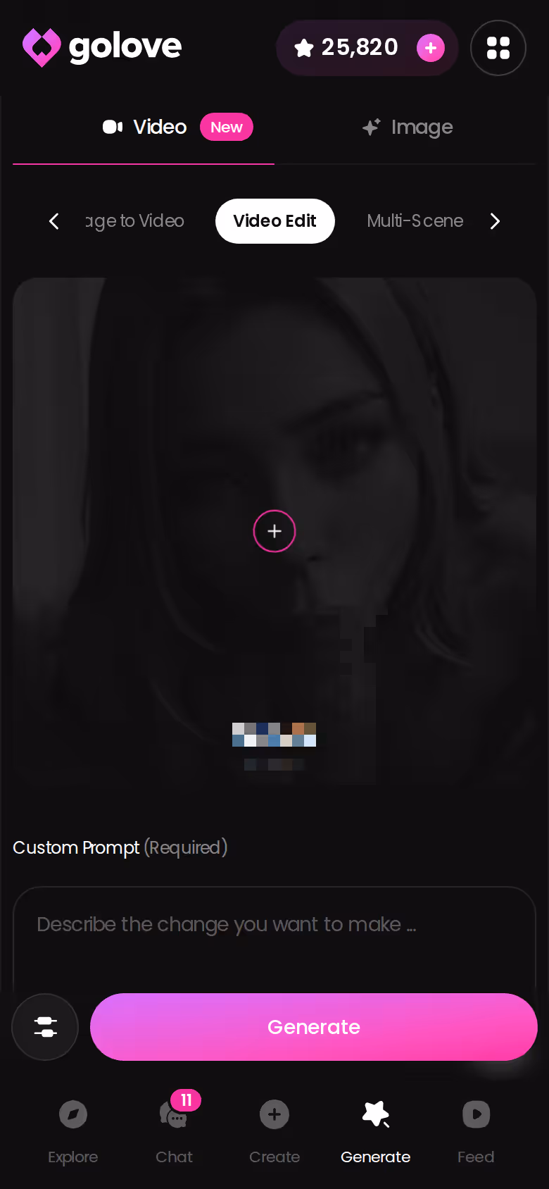 GoLove.ai Video Edit screen on mobile for reworking a clip you've already made